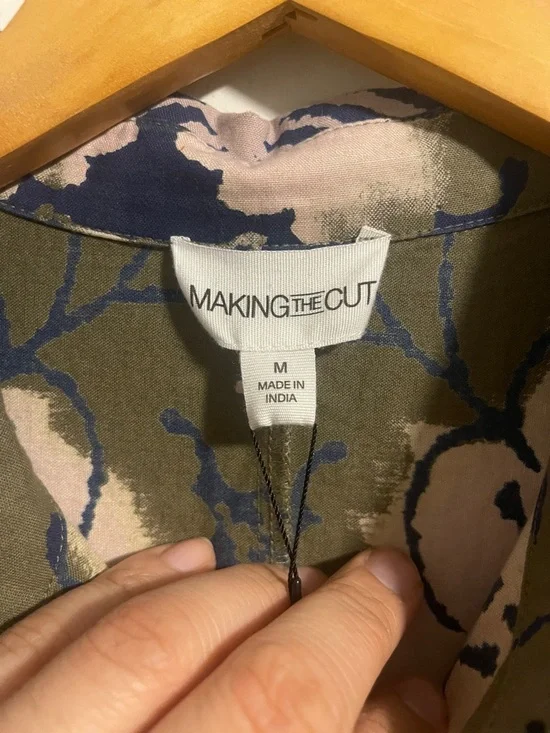 Olive Floral Print Button-Front Shirt Dress with Tie Waist - Picture 8 of 9